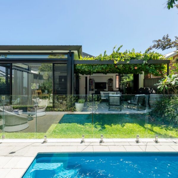 Garden and living area from pool